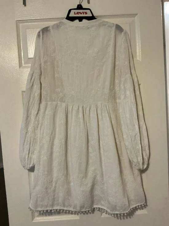 Zara Cream Embroidered Long Sleeve Babydoll Dress Womens Small Cottagecore Fairy - Picture 7 of 13